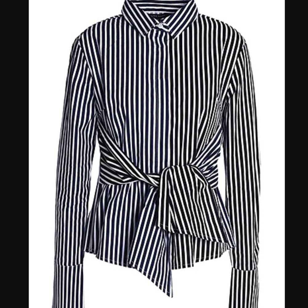 Anthropologie Walter Baker Black Navy White Striped Tie Button-Down Shirt XS
